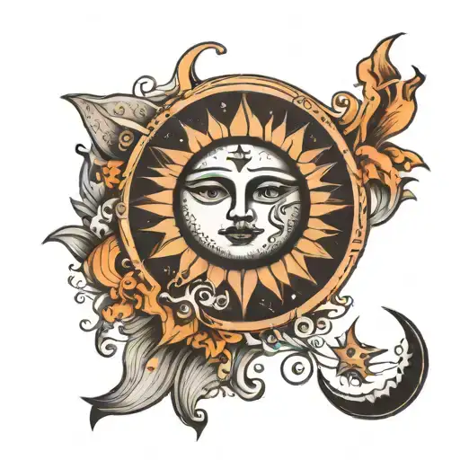 Circle With Half Moon And Half Sun With Eyes And Star In It