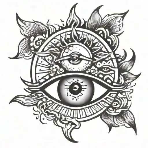 Half Moon And Half Sun With Eyes And Star In It