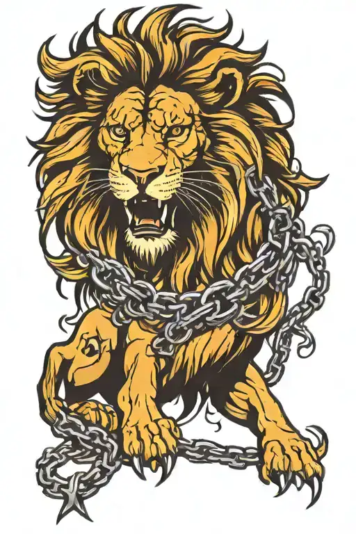 A Lion Breaking The Chains And Sun Shining Brightly