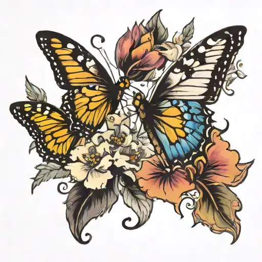 Birth Flowers And Butterfly Emerging