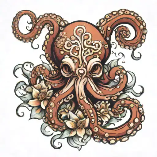 Octopus Wrapping Around Flower