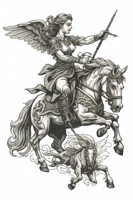 Female Guardian Angel Riding A Horse Galloping
