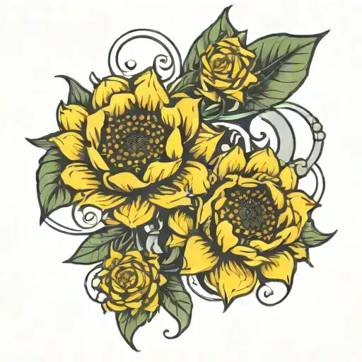 Sunflower Chain In The Style Of A Daisy Chain And A Yellow Rose In The Middle