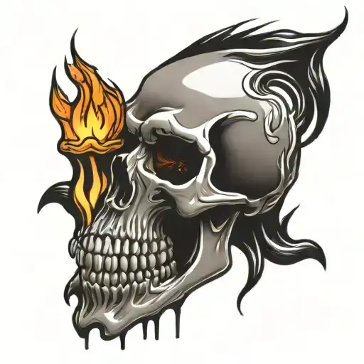 A Skull On Fire Dripping Blood