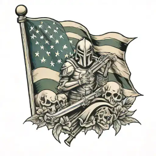 Military Spartan Realistic American Flag Graveyard