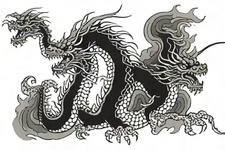 Japan Dragon Flying Right To Left Black And White
