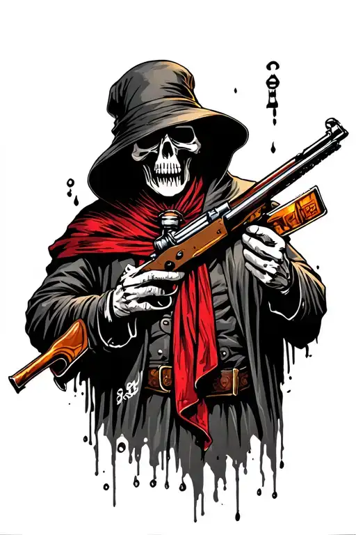 Grim Reaper Holding Rifle And Liquor