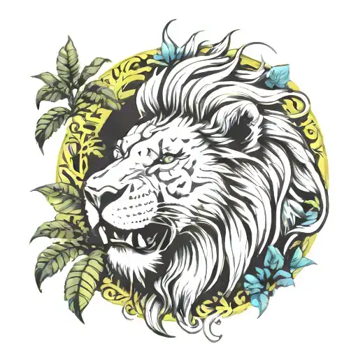 Lion Roaring In Jungle Setting