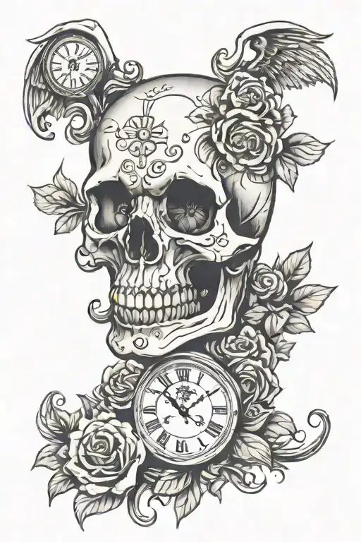 Skull And Clock With 343 Time