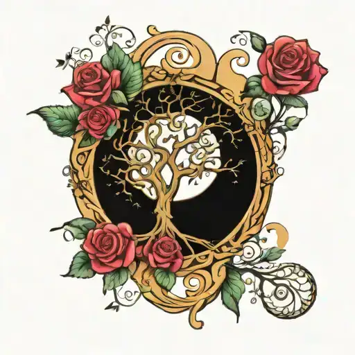 Tree Of Life With Roses A Moon And Sun On The Edge