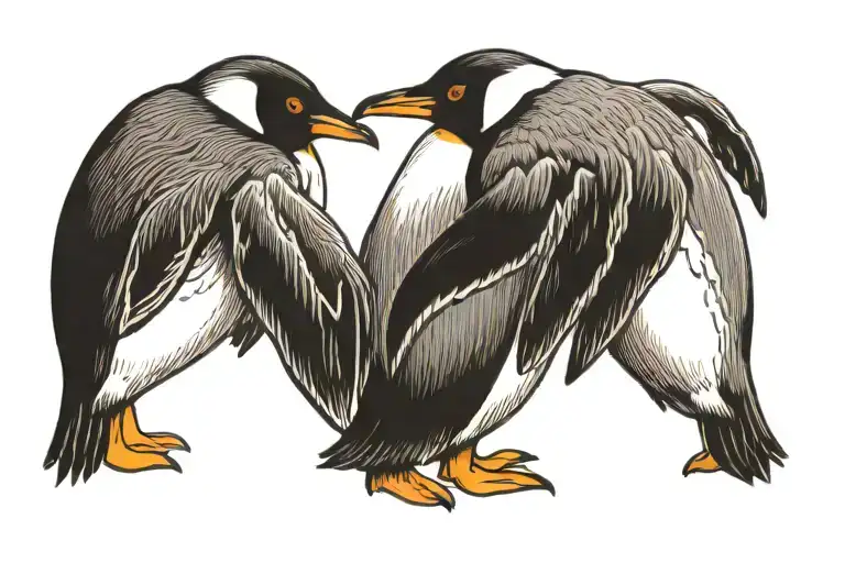 Penguin Couple Holding Hands