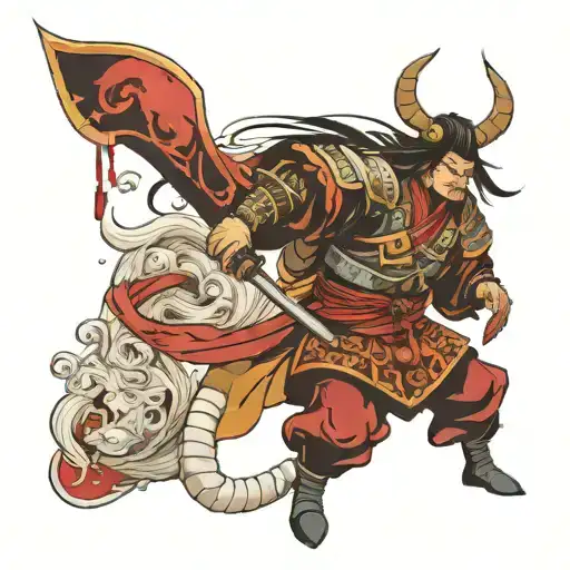 Samurai In Anime Style And Scandinavia Mythology