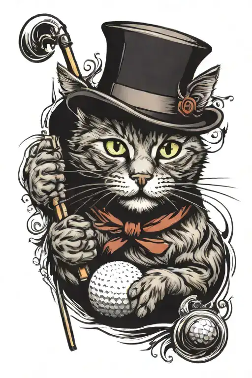 Cat Golfing Wearing A Hat