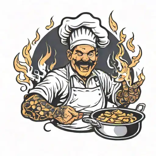 A Chef Holding A Flaming Pan With A Smile Of Satisfaction On Their Face