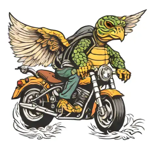 Turtle Riding A Harley Davidson With Angel Wings
