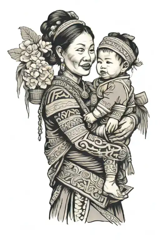 Hmong Mom Carrying Her Child