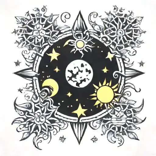 Moon And Sun With Stars