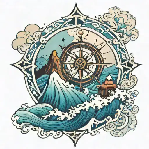 Waves Flowing Mountain Compass Surrounded