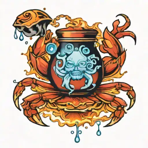 Aquarius Water Jug Pouring Into A Cancer Crab