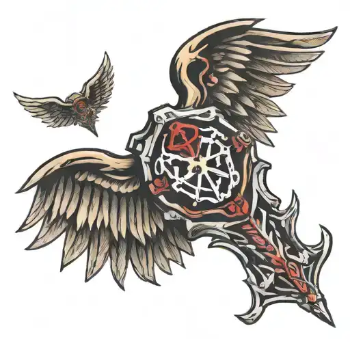 Doomslayer Symbol But With Angelic Wings Looking Badass Around 4 Inches To Fit On Neck Side