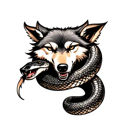 Wolf Bitting Snake