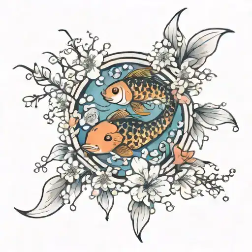 Pisces And Sakura Flowers