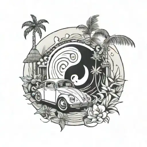 Yin Yang Florida Scene On One Side With A Vw Beetle Canadian Scene On The Other