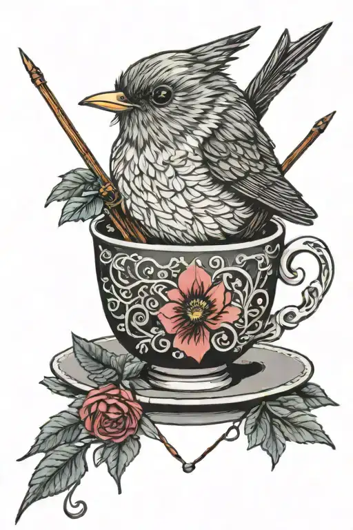 Knitting Robin Teacup Knitting Needles