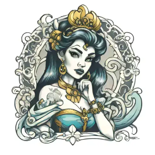 Disney Pricess In A Colorfull View In Sketch Mode