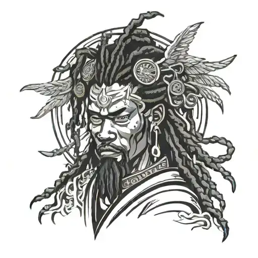 Black Samurai With Dreadlocks And Angels