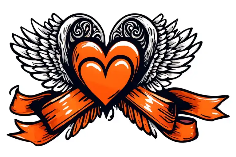 Orange Paisley Heart With Ribbon That Turns Into Airplane Wings