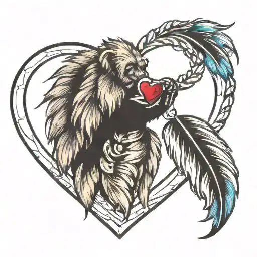 Feather And Bear Paw Forming Heart Shape