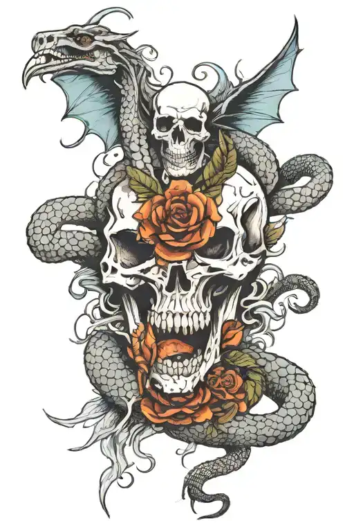 Skull From The Eyes Snake Is Coming And A Dragon Is Hovering On The Head