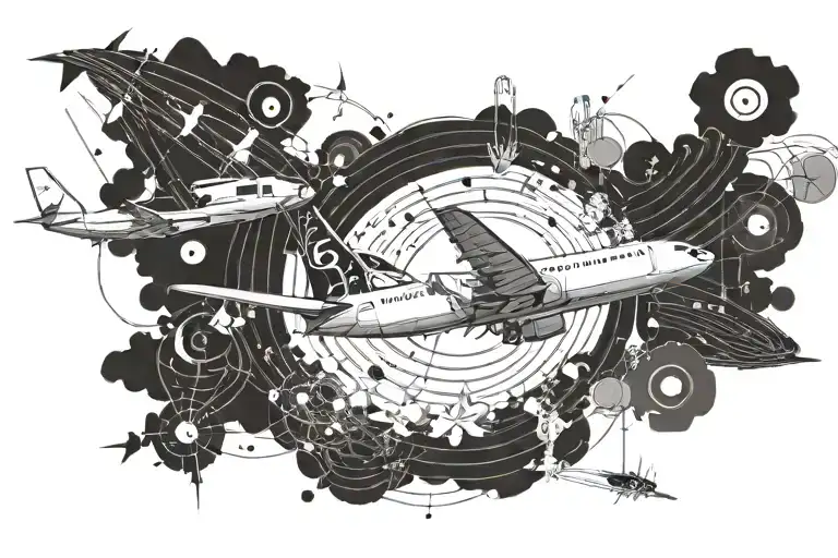 A Plane Flying With A Trail Containing Musical Themes Related To Electronic Music