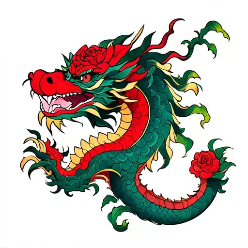 Chinese Dragon And Rose