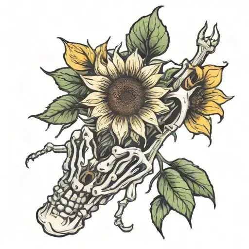 Skeleton Arm Holding A Sunflower