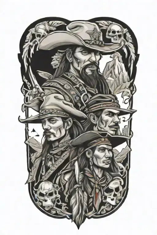 Cowboy And Pirateand Native American Outlines Together