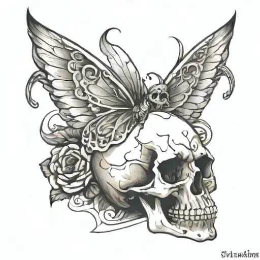 Skull With Fairy Wings In The Middle Of The Tatoo For Cirus Cubas Tatoo Studio State Pic