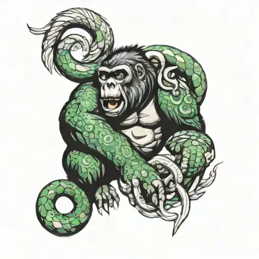 Gorilla Back Tattoo With Snake