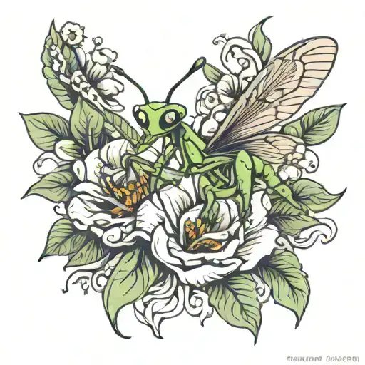 Floral Arm Band With Praying Mantis