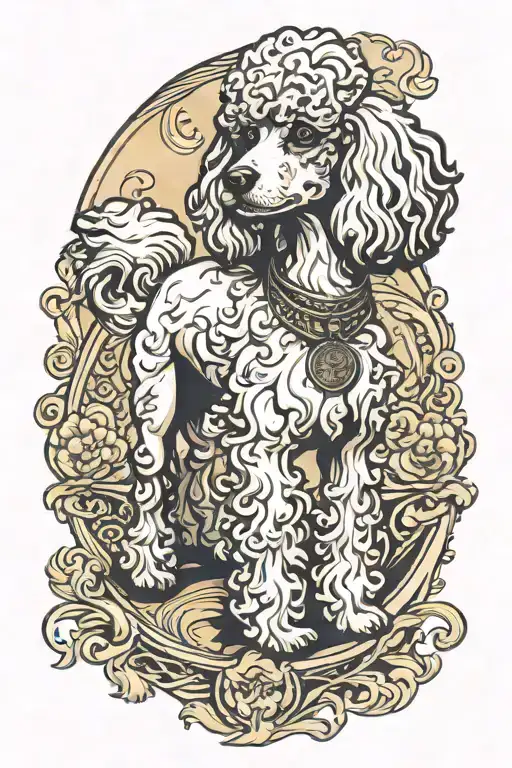 Dog Poodle Maltese White And Beige Art Noveau