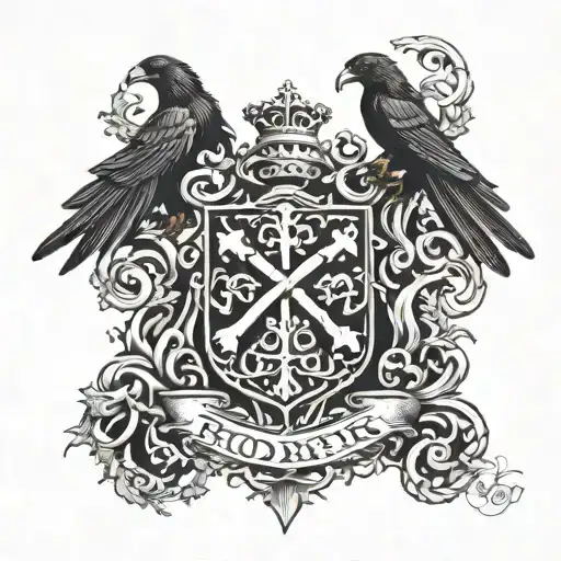 Rooker Family Crest Tattoo Incorporating Castle Rookery 6 Crows Celtic Cross