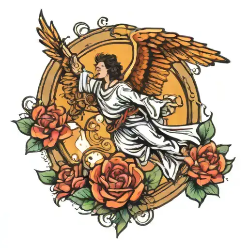 Gabriel The Angel Flying Over A Marina Bay