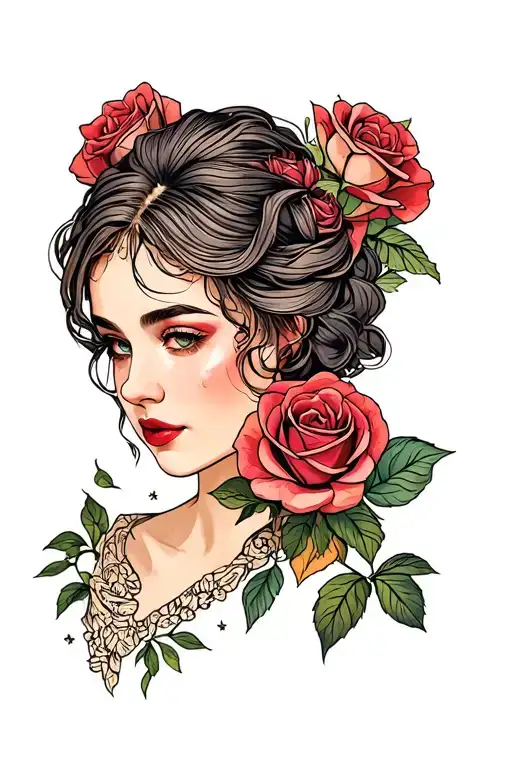 Ruth With Roses In The Background