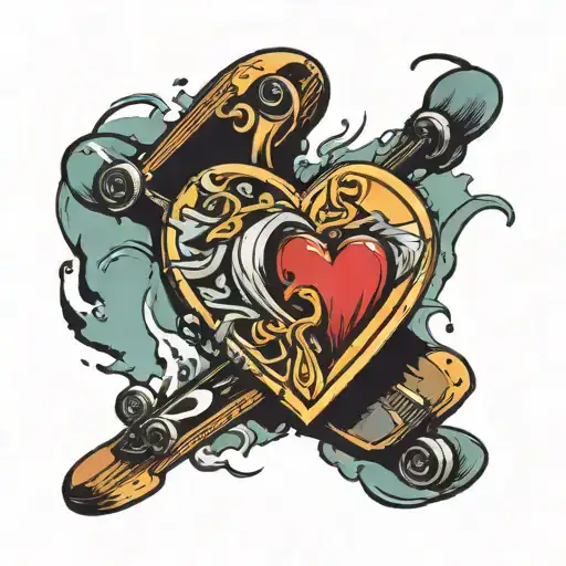 Tattoo Of A Skateboard And A Broken Board Forming A Heart