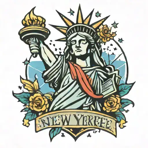 Statue Of Liberty New York Yankee Logo With Stars