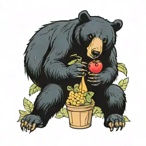 Black Bear Sitting In Suv Eating Fruit