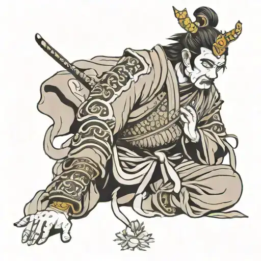 Samurai Kneeling Praying Hands