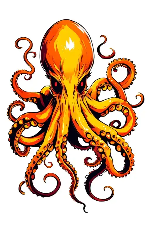 Horror Octopus Orange And Yellow Kraken