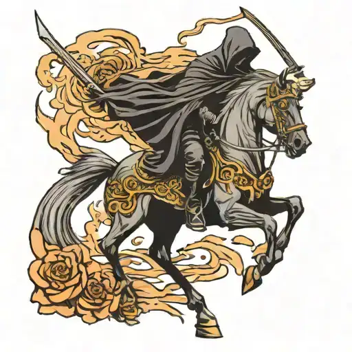 Pale Cloaked Reaper On Undead Black Horse Holding A Glaive